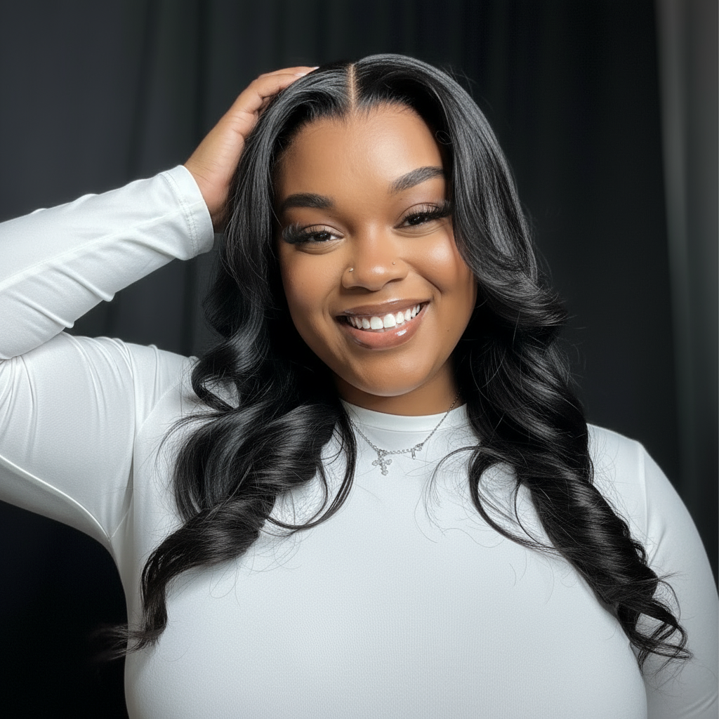 Déclinaison main touchant les cheveux