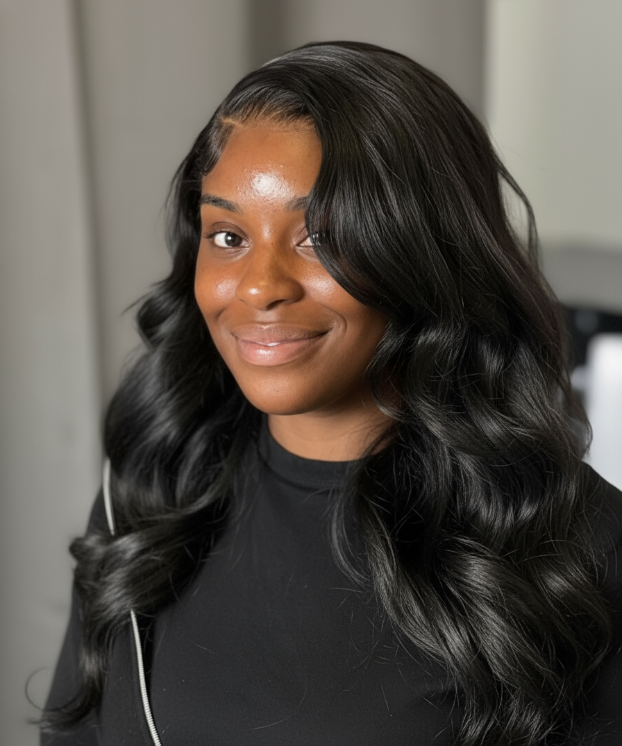 Femme satisfaite avec perruque Ms Pretty Hair