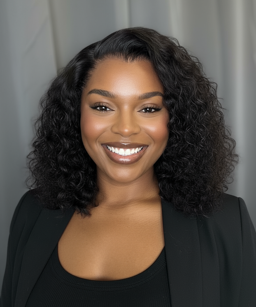 Femme satisfaite - Bob bouclé court