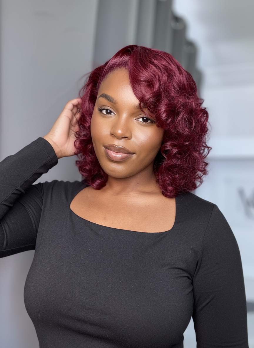 Pose satisfaite main touchant les boucles