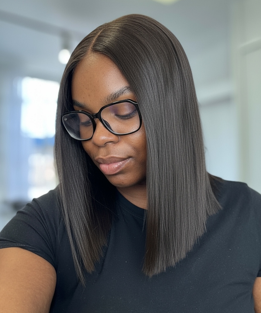 Sourire subtil - Bob lisse avec lunettes