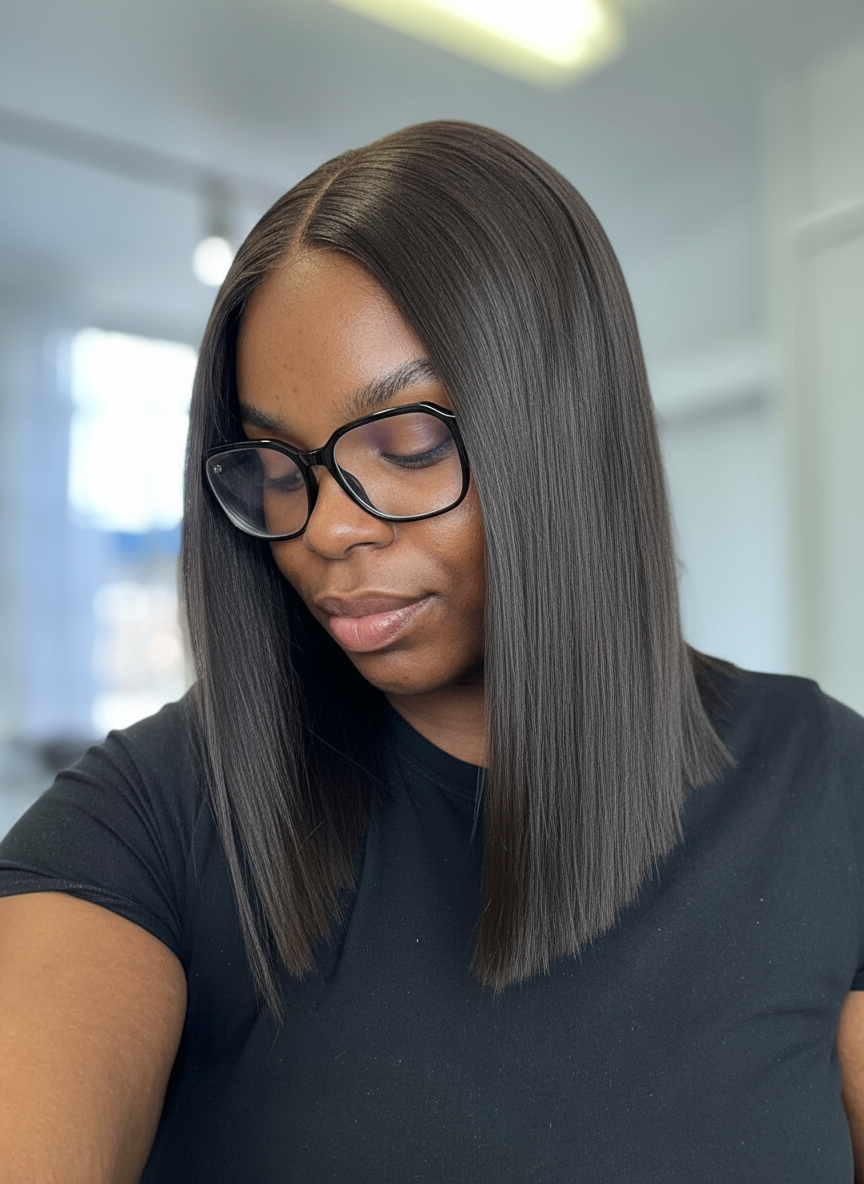 Sourire subtil - Bob lisse avec lunettes