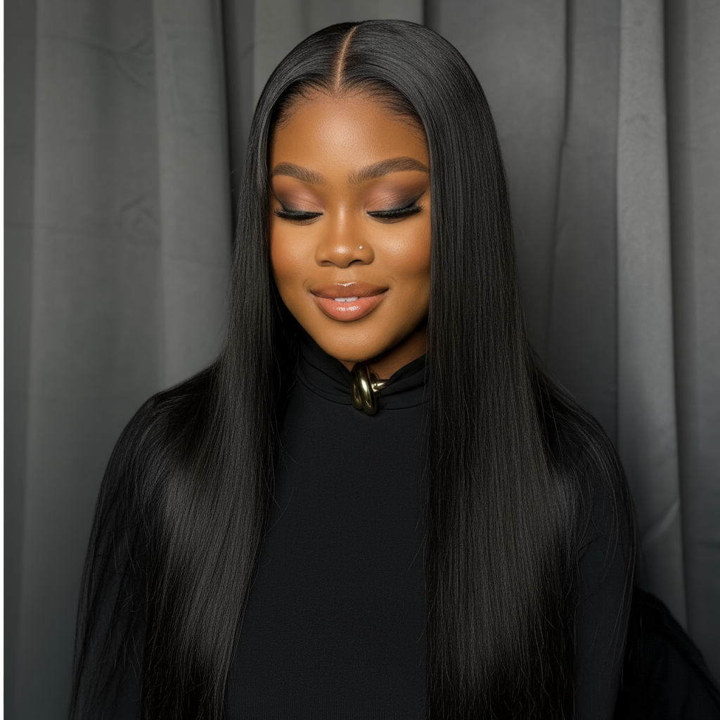 Sourire subtil - Perruque lisse noire